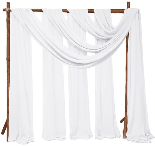6 Panels White Wedding Arch Drapery 28 x 20Ft Weddings Arch Draping Fabric Chiffon Fabric Drape Sheer Backdrop Curtain for Wedding Party Swag Ceremony Birthday Arbor Drapery Reception Ceiling Décor