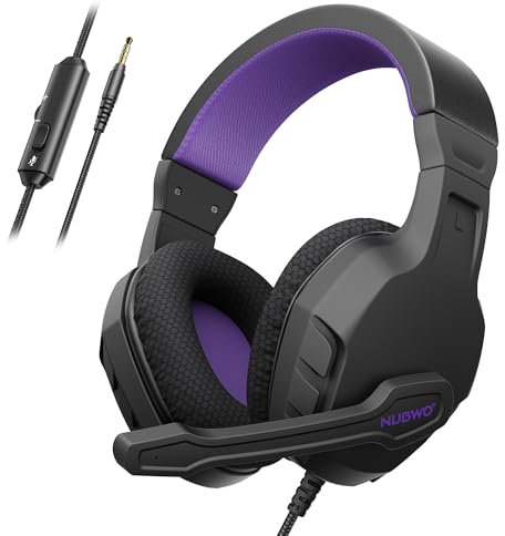 NUBWO U3 Gaming Headset with Mic for PC, PS4, PS5, Xbox1, Mac, Switch, Wired Over-Ear Gaming Headphones with Mic Clear Call, Lightweight & in-Line Control-Purple