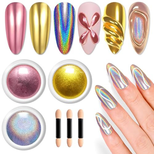 Poudre Chrome Ongle Or Rose - LEDSUUEI Poudre Ongle Métal Argenté Holo, Poudre Effet Miroir Super Magique pour Ongles Poudre Pailletée, Poudre Pigment Ongles Nail Art 3g: Facile Faire Déco DIY Salon