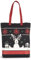 Weihnachtliche Baumwolltasche Beumwollbeutel Einkaufsbeutel Stoffbeutel mit Weihnachtlichem Rentier Reindeer Motiv und langen roten Henkeln 38 cm x 42 cm Vegan und OekoTex zertifiziert (Schwarz)