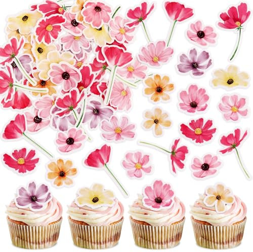 Blumomon 65Pcs Edible Flowers Cupcake Toppers Edible Flowers Cake Topper Edible Flowers Cupcake Decoration Picks Wedding Baby Shower Party Wedding Anniversary Birthday Party Cake Decoration