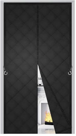 Magnetic Thermal Insulated Door Curtain 120x200cm,Thick Soundproof Door Cover for Winter,Windproof, PVC Fabric Insulated Screen Door for Front,Bedroom,or Garage,Black