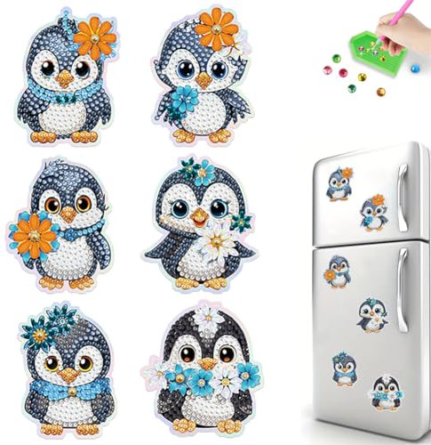 6 Stück Diamond Painting Magnete Kühlschrank Set,einfache Pinguin Diamant Malerei Kühlschrankmagnete,Kunsthandwerk für Anfänger und Erwachsene,für Whiteboard,Pinnwand,Kühlschrank,Magnettafel
