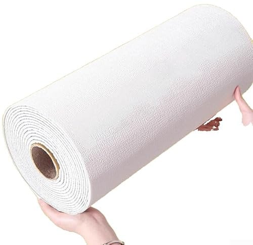 babominimer Papier peint texturé uni 50 cm x 10 m, autocollant mural 3D en mousse de lin, autocollant imperméable et résistant à l'humidité pour cuisine, salon, chambre à coucher, plafonds (blanc)