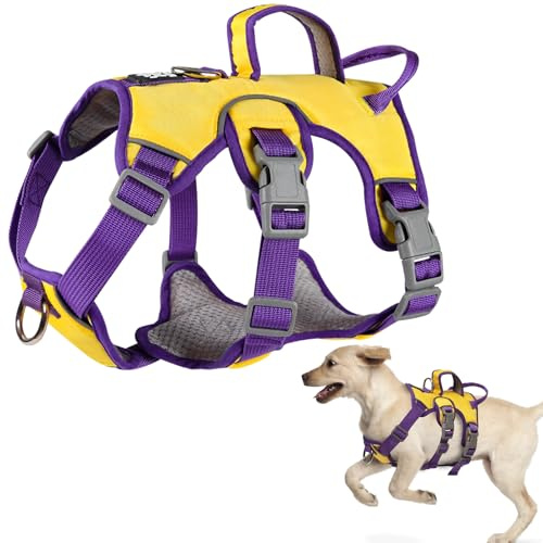 LiebeDD Hundegeschirr, Sicherheitsgeschirr Hund Ausbruchsicher, Y Brustgeschirr Gepolstert mit Griff, Anti Zug Hundegeschirr für Mittelgroße Kleine Hunde und Welpen (Gelb, L)