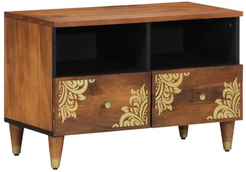 vidaXL TV Cabinet with Shelf with Storage Brown Solid Mango wood, Stylish Living Room Storage, Rectangular Modern Tv Cabinet, Functional Media Unit, Compact Organizer, Mango Wood Console