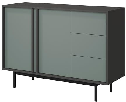 Mirjan24 Sideboards Agova 3S2D WK07 - Kommode mit 2 Türen, 3 Schubladen und 2 Einlegeböden, Highboard, Anrichte, Sideboard, Mehrzweckschrank, Wohnzimmerschrank (Anthrazit/Aloe)