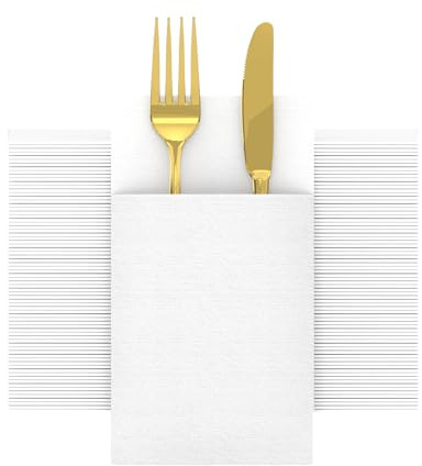 VANHEON Lot de 50 Serviettes Jetables en Tissu, avec Pochette Intégrée pour les Couverts, Prépliées pour Accueillir les Couverts (40cm x 40cm)