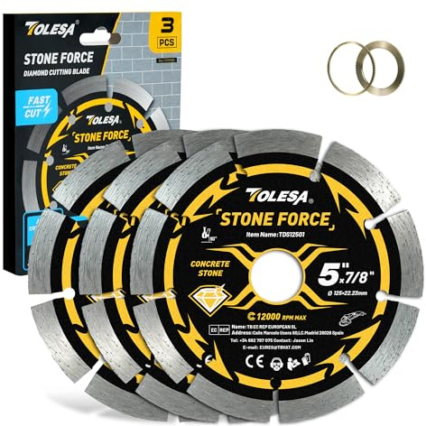 TOLESA 125mm Diamond Cutting Discs, Segmented,for Granite, Concrete, 3pcs