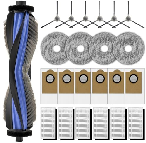 Lot de 23 pièces de rechange M3 compatibles avec aspirateur robot Lefant M3, 1 brosse à rouleau, 6 brosses latérales, 6 sacs à poussière, 6 filtres HEPA avec filtres en mousse, 4 serpillères, kit