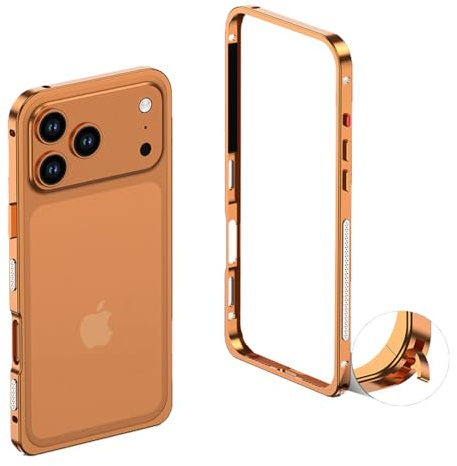 teroxa Schutzhülle für iPhone 17 Pro, Rahmen aus Luftfahrt-Aluminiumlegierung, stoßfest, rückenfrei, keine Rückseite, Wärmeableitung (Orange)