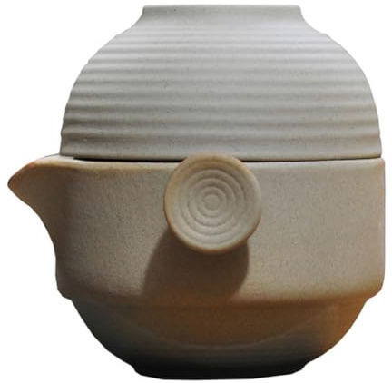 Pottery Kung Fu Teapot Set 1 Pot 1 Cup for Travel Outdoor | Inner Texture, Self-strip Filter, Lightweight Build, Vintage Elegant Finish, for Tea Lovers
