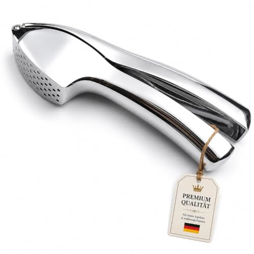 Knoblauchpresse Premium – Ergonomische Knoblauch Presse, Rostfrei, Spülmaschinenfest, Leicht zu Reinigen, Küchenhelfer Silber
