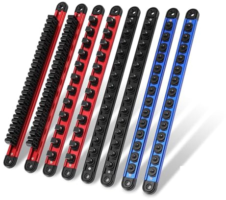 Mayouko 8-Piece Magnetic Socket Organizer and Magnetic Screwdriver Organizer Set, 6-Piece 1/4, 3/8 & 1/2 Drive Socket Rails, 2-Piece Wrench Organizer, Aluminum Rail Magnetic Tool Organizer