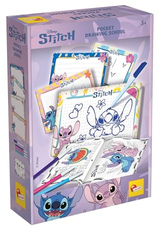 Lisciani - Disney Stitch Pocket Drawing School - Zeichenspiel für Kinder ab 3 Jahren - Vorübungen Schreiben & Zeichnen - Mini-Löschtafeln & Filzstifte - Aktivitätsheft im Taschenformat zum Zeichnen