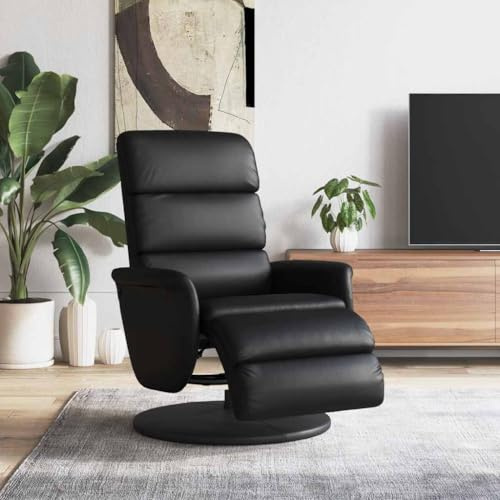 YunCangg relaxfåtölj med fotdel svart konstläder justerbar vridbar med liggfunktion ergonomiskt vadderad för vardagsrum kontor läshörn och lounge