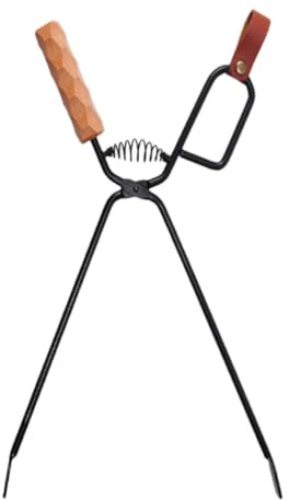 Pince à Feu de Camp Allongée et Élargie en Bois et Fer | Charbon et Aliments, Usage Barbecue et Service, Prise Ferme, Outil Polyvalent pour Grillades et Foyer
