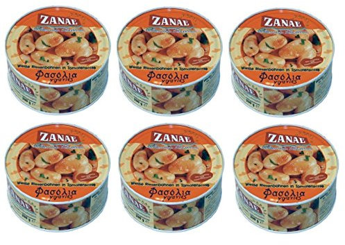 6x dicke weiße Bohnen in Tomatensoße aus Griechenland 6 Dosen Riesenbohnen weiße Butterbohnen in Tomatensauce Zanae + gratis Probiersachet Olivenöl 10 ml aus Kreta