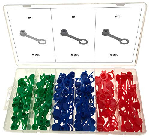 Schutzkappen-Set/Abdeckkappen-Satz Staubschutzkappen Sortiment für Schmiernippel Kegelnippel Fettnippel Schmierpressen Grösse M6 M8 M10 ROT BLAU GRÜN, 135-tlg. (im Aufbewahrungsbox/Sortimentsbox)