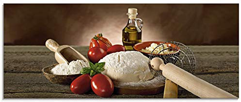 ARTland Wanddeko Glasbilder Wandbild Glas Bild einteilig 125x50 cm Querformat Italien Essen Teig Pizza Tomaten Olivenöl Dolce Vita T5UZ