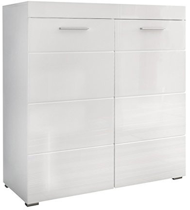 trendteam smart living - Amanda - Kommode - Weiß/Weiß Hochglanz - Schuhschank mit Platz für bis zu 16 Schuhpaare - (BxHxT) 91 x 97 x 38 cm - silberfarbene Griffe