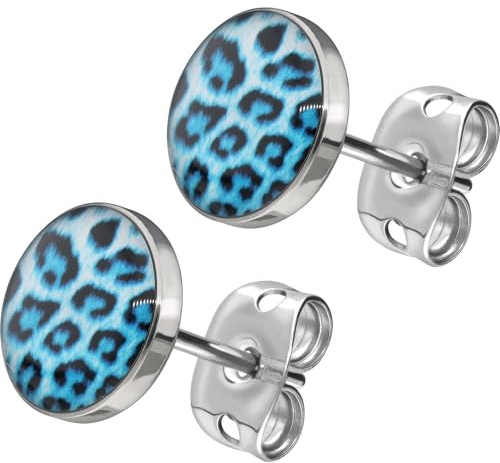 FILANGO 1 Paar Chirurgenstahl Ohrstecker Schmuck LEO Print Farb und Größenauswahl