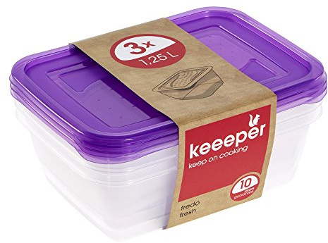keeeper Frischhaltedosenset 3-teilig, 3 x 1,25 l, 20,5 x 15,5 x 6,5 cm, Fredo Fresh, Lila Transparent