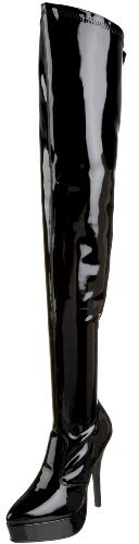Pleaser Damen Indulge-3000 Plateau-Stiefel, Schwarzes Stretch-Lack., 42 EU