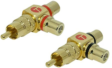 SunshineTronic 2 Stück Premium Y- Cinch-Adapter | 1xCinch-Steck auf 2xCinch-Kupplung