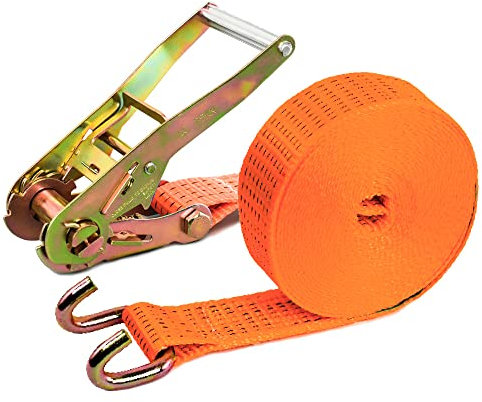 PONSA R50GA - Sangle à Cliquet d'Arrimage 8,5 Metres (8 + 0,5m) avec Crochet Ouvert – Sangle de Serrage à cliquet pour Les Charges Lourdes - Résistance à la ruptura 5000 kg (looping)