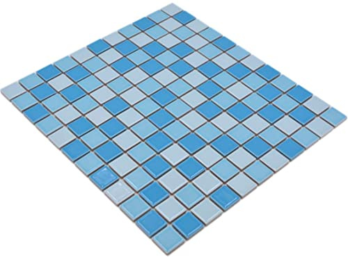 Mosaik Fliese Keramik blau glänzend für WAND BAD WC DUSCHE KÜCHE FLIESENSPIEGEL THEKENVERKLEIDUNG, Mattengröße: 326x300 = 0,10 qm, Steingröße: 25x25x5,2mm - 1 Matte