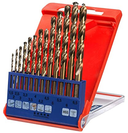 kwb HSS-TIN Titan Metallbohrer-Satz – Bohrer-Set, 13-teilig, Ø 1,5 bis 6,5 mm (Steigung 0,5 mm) sowie 3,3 und 4,2 mm
