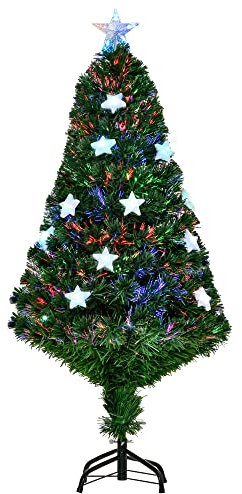HOMCOM Albero di Natale artificiale 120cm in fibra ottica con 16 luci LED a forma di stella foltissimo
