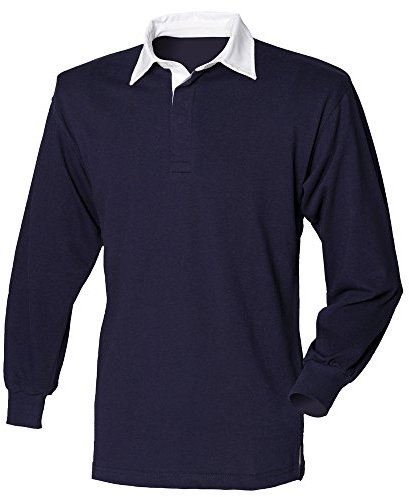 Front Row Long sleeve plain rugby shirt Navy/ White L
