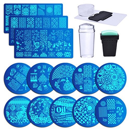 Biutee 13Pcs Nail Stamping Kit, Flower Image Stamp Templates, Nail Art Plates Set with 2 PCS Nail Stampers and 2 PCS Scrapers Stencils Tool for Manicure Art Design