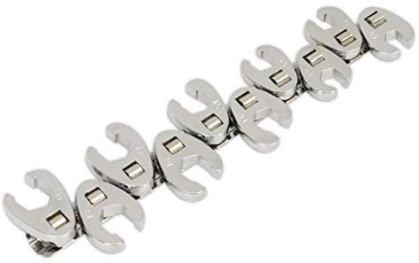 Sealey S0845 Crow's Metric Flare Nut Foot Wrench Set, 3/8 Square Drive, Silver, Pack of 10