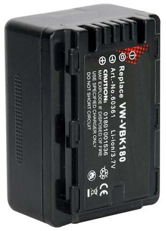 Ersatz Akku kompatibel mit Panasonic VW-VBK180 VW-VBK 180 HC-V10, HC-V500, HC-V700, HC-V707, SDR-S50 , SDR-S70, SDR-S71, SDR-T50, SDR-T55, SDR-T70, HDC-SDX1, HDC-TM40, HDC-TM55 , HDC-TM60 1700mAh