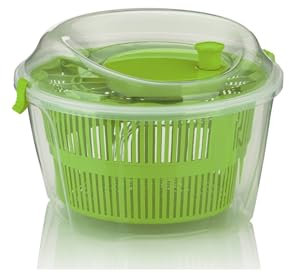kela Salatschleuder mit Deckel 24,5cm, Links- und rechtsdrehend, Salad Spinner, Kunststoffsieb für Salatschleudern oder Seiher für Gemüse, Obst, Penne, MAILIN, grün