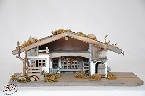 Große Weihnachtskrippe + Zubehör, /BTV Krippen massiv Vollholz Massivholz MIT/OHNE PREMIUM FIGUREN, auf Wunsch MIT Figuren und Beleuchtung Licht Lampe