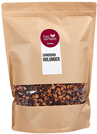 teeverliebt - Loser Früchtetee Sanddorn mit Holunderbeeren 1000 g I Früchtetee lose I fein-herber Geschmack der Tee-Mischung mit Apfel und Hibiskus I hochwertiger Tee lose 1 kg