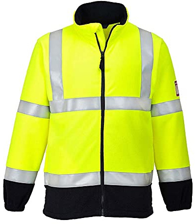 Portwest FR31 Bizflame Fleece Winter 2 Großzügige Taschen Langarm Baumwolle | Gelb, S, EN ISO 20471 Klasse 3, Unisex, Elastische Bündchen, Verstaubare Kapuze, Flammresistenstes Reflexband