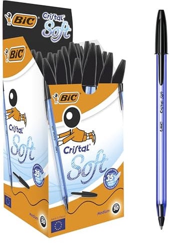 BIC Cristal Soft Kugelschreiber mit mittlerer Spitze - Schwarz, 50er Box