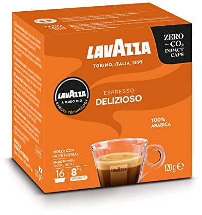 Lavazza, A Modo Mio Espresso Delizioso, 1 Packung mit 16 Kaffeekapseln mit Floralen Noten und einem leichten Likörgeschmack, 100% Arabica, Intensität 8/13, Mittlere Röstung