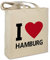 Stofftasche mit Stadt/Ort Hamburg - Motiv I Love - Farbe beige - Stoffbeutel, Jutebeutel, Einkaufstasche, Beutel