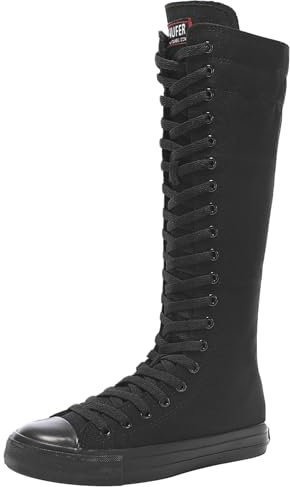 Jamron Ragazze Donna Moda Ginocchio Alta Allacciare Tela Stivali Puro Nero Zip Stivali di Danza SN811 EU39.5