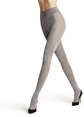 FALKE Women's Softmerino W Ti Wool Cotton Thick Plain 1 Pair Tights, Grey Light Melange 3830, XL