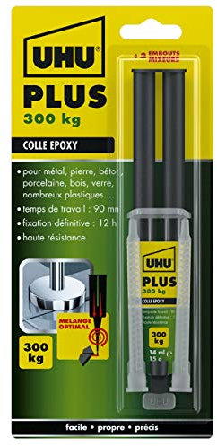UHU Colle époxy plus - Colle époxy 2 composants, super forte, rapide et précise, serringue avec canule auto-mélangeuse, Transparent, 15 g