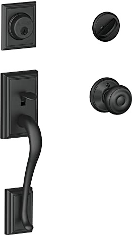 Schlage F60 ADD 622 GEO Addison Front Entry Handleset with Georgian Knob, Deadbolt Keyed 1 Side, Matte Black