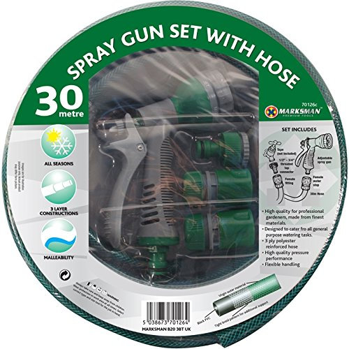 30 Metre Garden Hose Full Kit - Nozzle, Watering, Reinforced, Pipe Reel | Includes Attachments, Spray Gun, Connectors, Water Stop | for Gardening, Watering Plants, Hand Tool