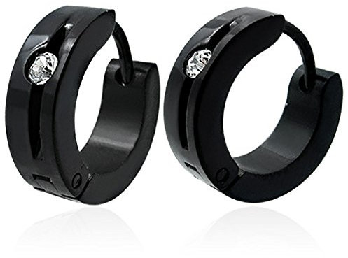 Zense - Boucles d'oreilles homme en acier noir et diamant CZ ZE0005